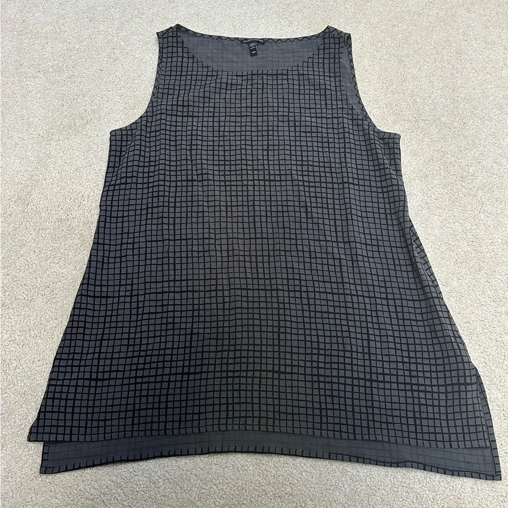 Eileen Fisher SET Black Gray M Top and S/P Pants Grid Pattern - Picture 2 of 16